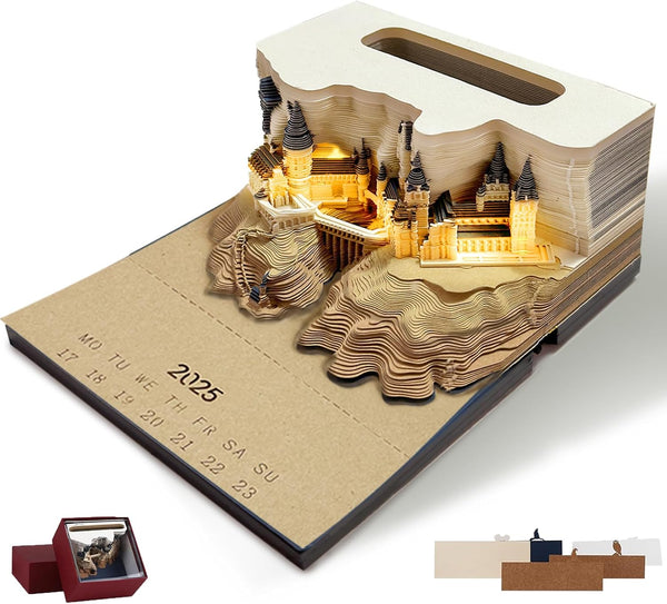 2025 Time Piece 3D Castle Calendar – DIY Memo Pad & Desktop Pen Holder